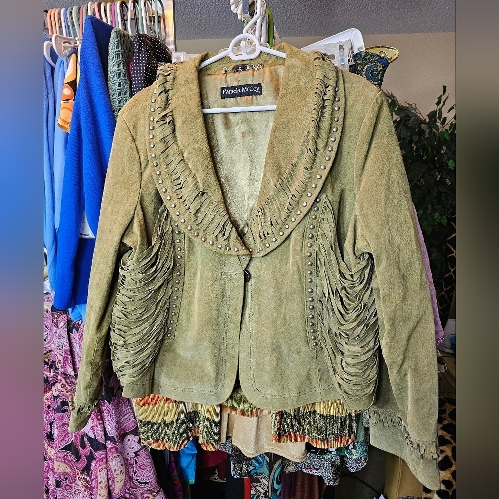 GORGEOUS PAMELA McCOY GREEN GENUINE LEATHER SUEDE JACKET COAT PLUS SIZE 1LX-2XL